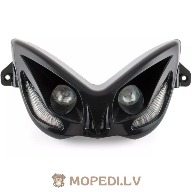 STR8 EVO 2 su mėlynais LED žibintais, Yamaha Aerox, juodas