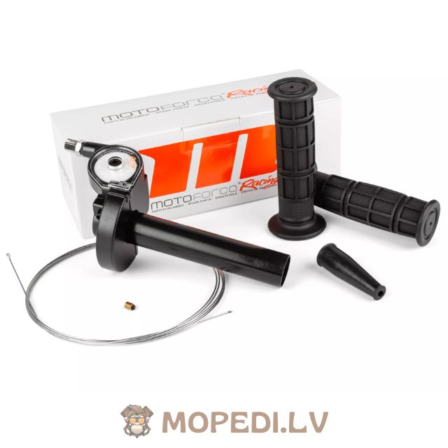 Greito veikimo droselis su rankenomis ir droselio trosu, universalus, juodas