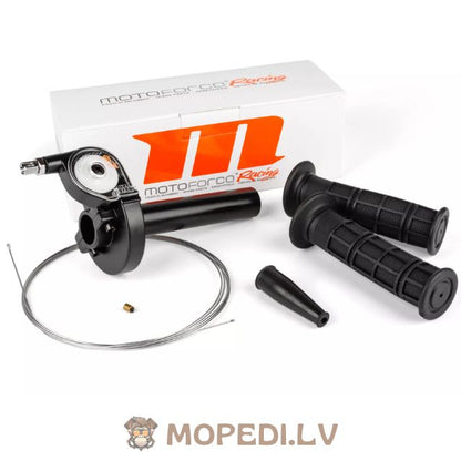 Greito veikimo droselis su rankenomis ir droselio trosu, universalus, juodas