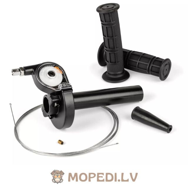 Greito veikimo droselis su rankenomis ir droselio trosu, universalus, juodas