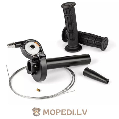 Greito veikimo droselis su rankenomis ir droselio trosu, universalus, juodas