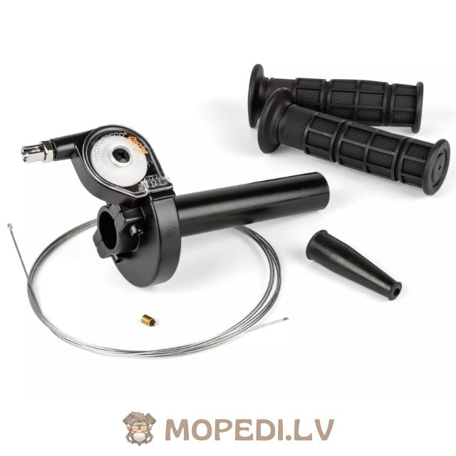 Greito veikimo droselis su rankenomis ir droselio trosu, universalus, juodas