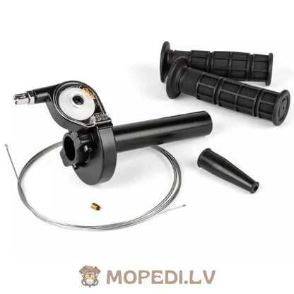 Greito veikimo droselis su rankenomis ir droselio trosu, universalus, juodas