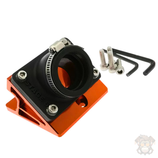 Stage6 R/T Intake Manifold + Spacer short straight 28-26mm Minarelli (Yamaha Aerox) orange